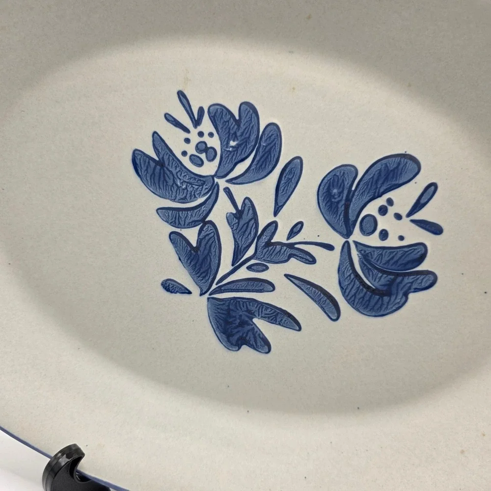 Pfaltzgraff Yorktowne Oval Serving Platter‎ Blue Floral Stoneware Vintage USA